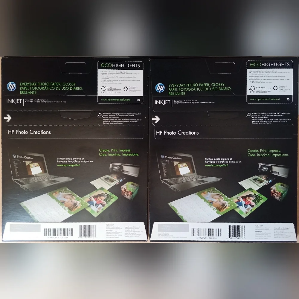 HP Everyday Photo Paper, Glossy, Q8723A, 2 NIB packs (50 sheets each)